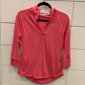 Pink dri fit Nike running with hood